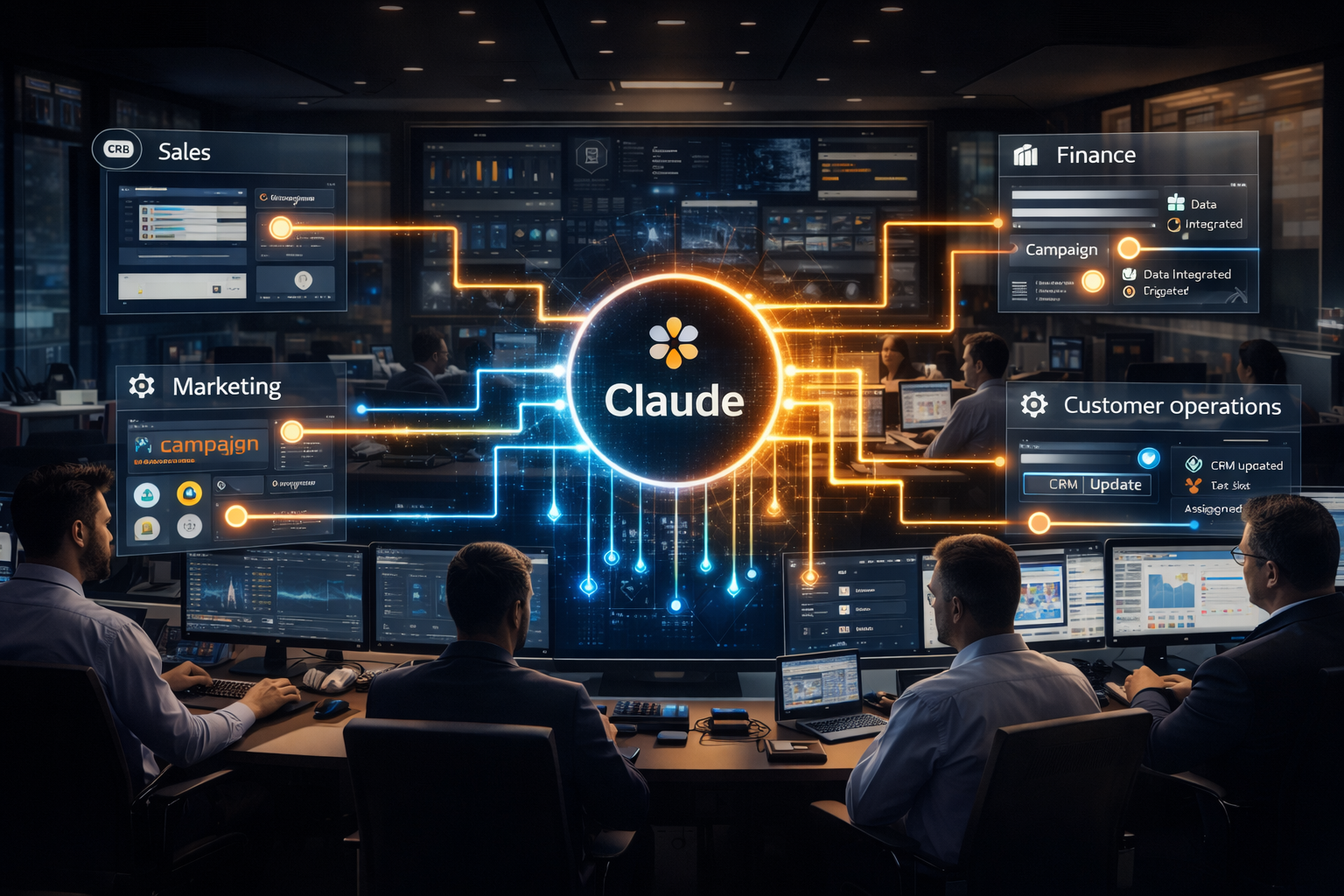 Claude AI orchestration layer connecting business systems and executing workflows in real time